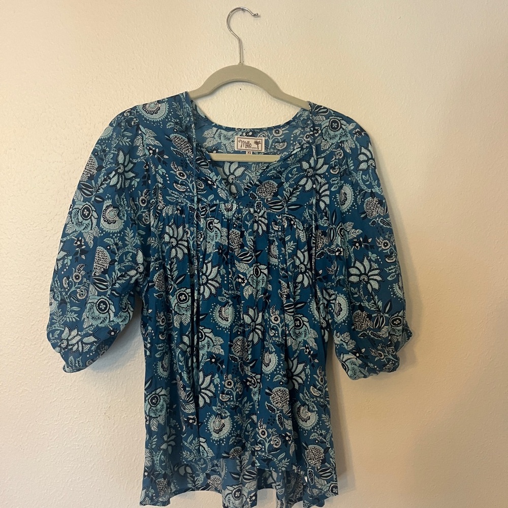 Blue Puff Sleeve Blouse